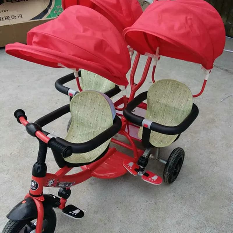Passeggino triplo con ombrello, triciclo a tre posti, carrozzina a tre posti