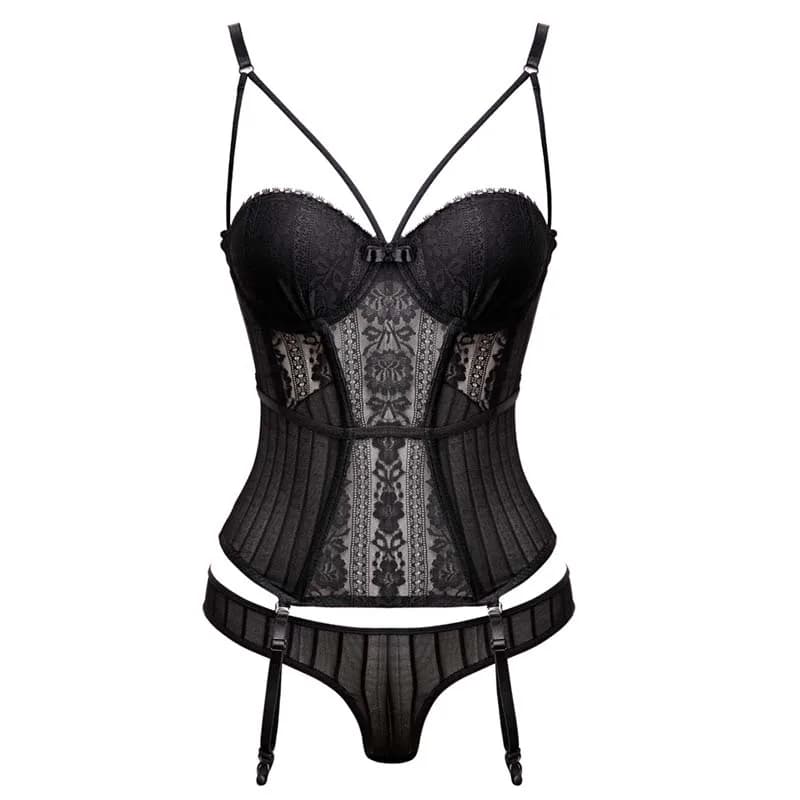 CINOON Corsetto gotico Bustier con cintura a coppa Set con cinghie Intimo trasparente Donna Top Lingerie Corsetti con perizoma