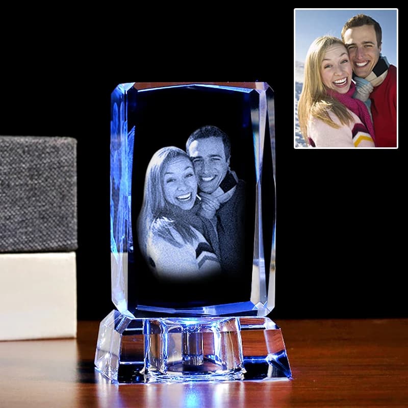 Cornice per foto quadrata personalizzata in cristallo con amore Cubo di vetro con immagine personalizzata Risparmia foto in modo permanente per un amico Regalo di Natale