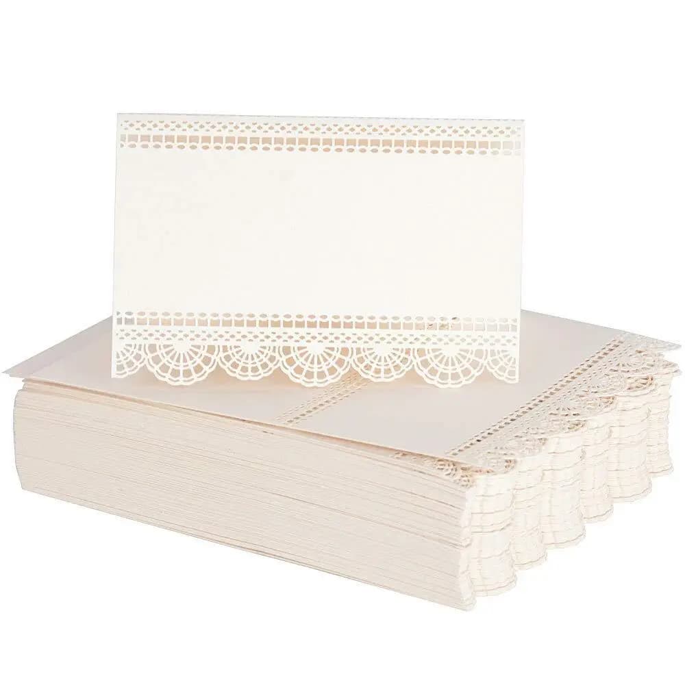50pcs Flower Laser Cut Table Name Place Cards Lace Name Message Setting Card Greeting Wedding Card Baby Shower Party Favor Decor