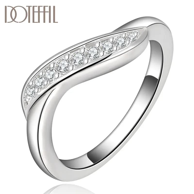 DOTEFFIL Twisted AAA Zircon Ring 925 Sterling Silver Woman Fashion Wedding Engagement Party Gift Charm Jewelry