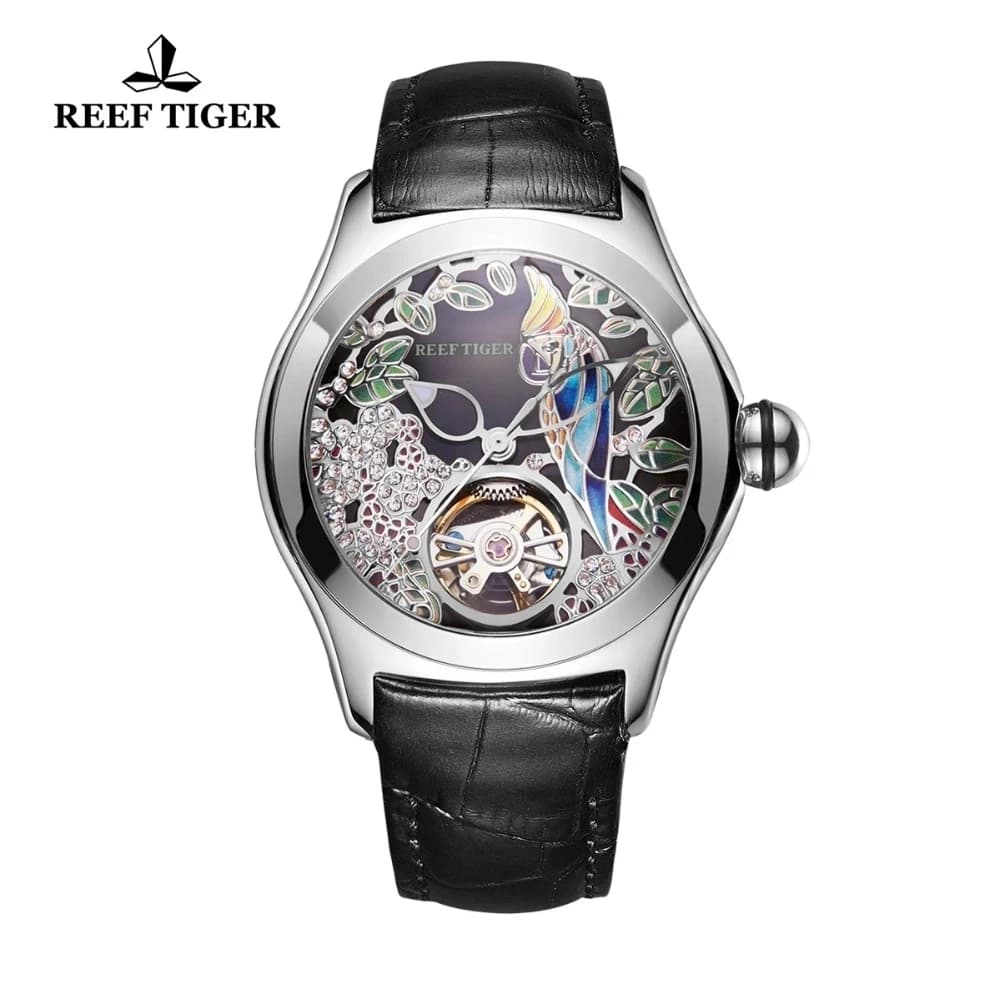 Reef Tiger/RT 2021 Top Brand Fashion Tourbillon Orologi da donna Cinturino in pelle Orologi meccanici automatici impermeabili