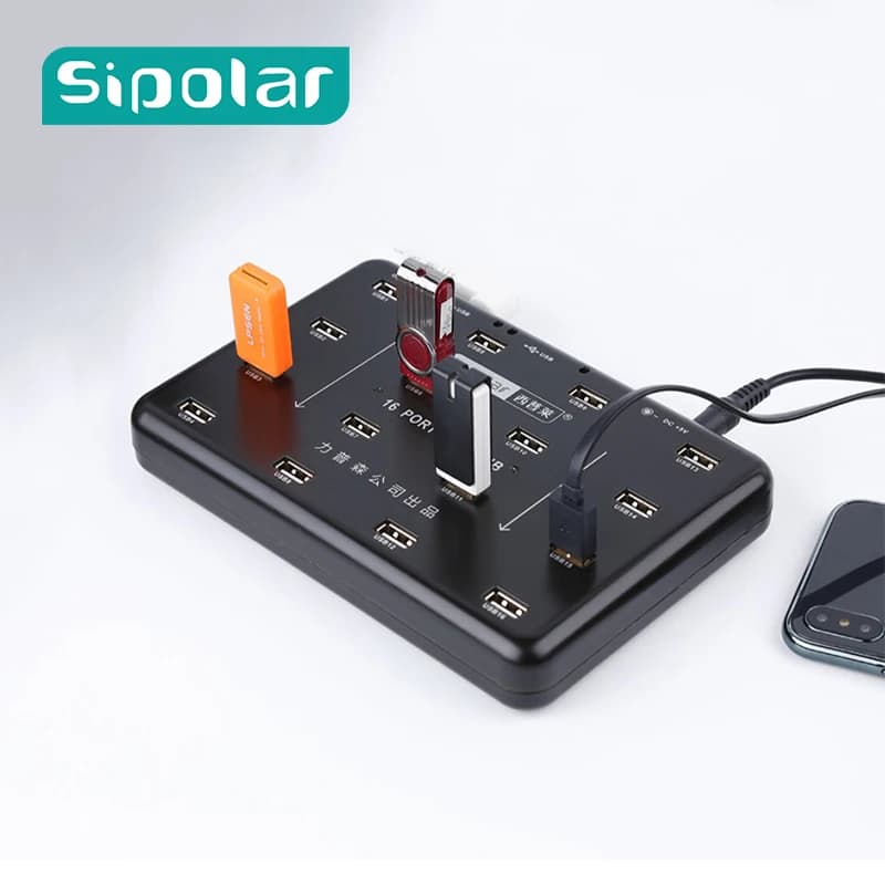 Sipolar 16 porte duplicatore Hub USB 2.0 per lettore di schede SD TF copia Batch di Test dati U-disk con lampada a LED adattatore di alimentazione 5 v3a A-100