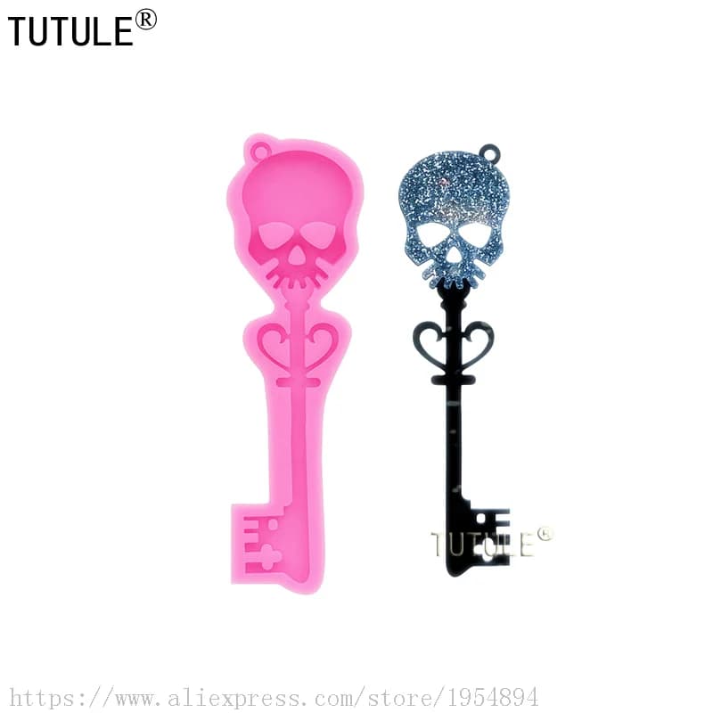 Chiave del cranio del silicone della muffa, Chiave di Scheletro per Fondente, Cioccolato, Argilla, Resina, artigianato o Cibo Muffa, con portachiavi foro Stampo In Resina