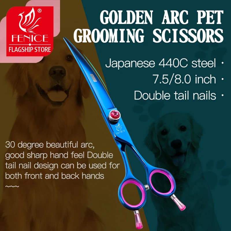 Fenice Professional Japan 440c 7.5 8.0 pollici forbici per animali domestici toelettatura per cani cesoie curve blu