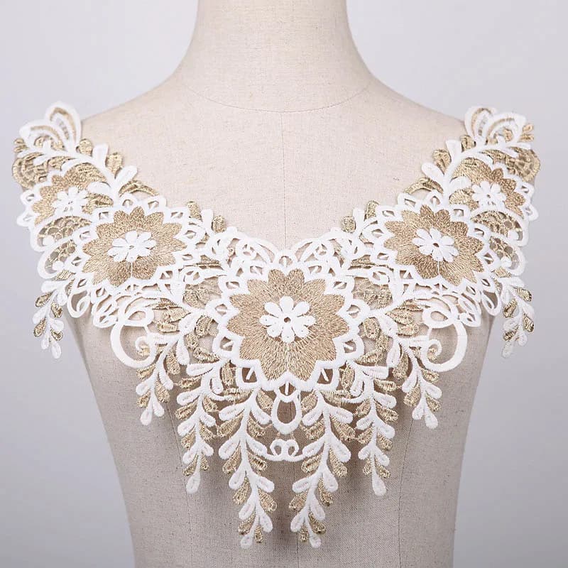 1 Pezzo di Tessuto in Pizzo Guipure Ricamato Oro Bianco, Applicazione Floreale per Abiti da Sera, Decorazione Tende, Fai da Te, Riparazioni di Cucito