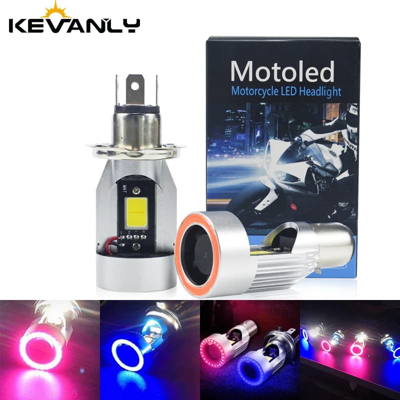 1pcs BA20d H4 LED Bulbs Red Blue Angel Eyes Aperture Ring High Low Beams Fog Lamp H4 Led Motorcycle Headlights DRL Driving Lamp
