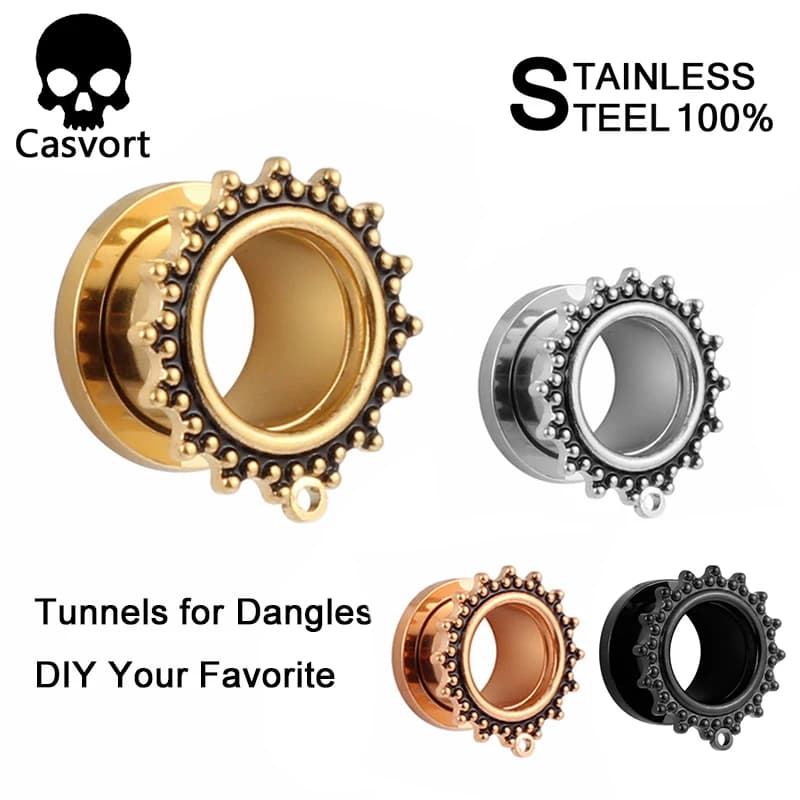 Casvort Stainless Steel Screw Retro Caliber for Earrings Barella Penetrante Tunnel Espansore Spine Pair of Sale