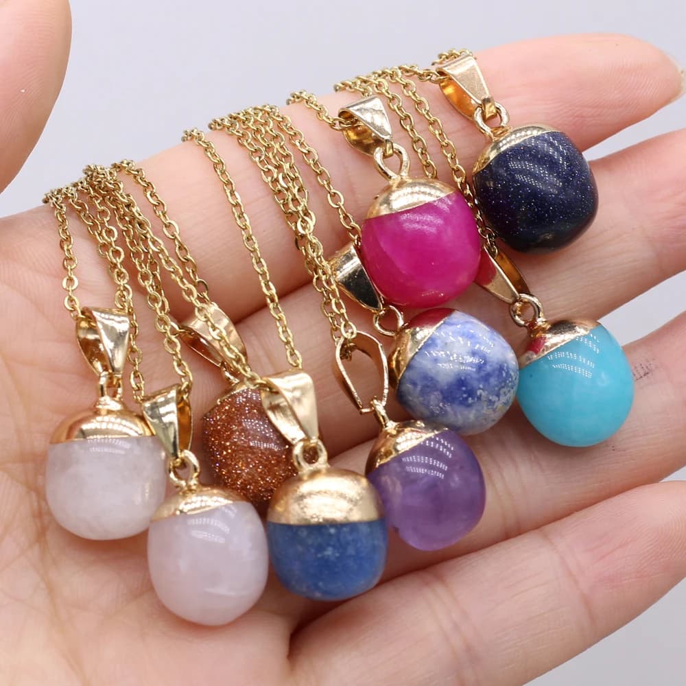 Pietra naturale quarzo rosa collana con ciondolo fagioli piccoli pietre di sabbia blu collane di agata di cristallo per regalo di gioielli di moda donna