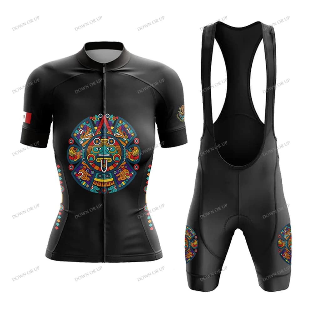 Maglia da ciclismo Messico da donna Set Maillot Ciclismo Mujer Pantaloncini con bretelle estivi a maniche corte in gel traspirante MTB