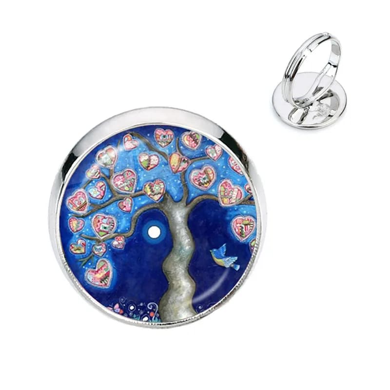 Albero della vita stile semplice anello di vetro Cabochon gioielli anelli dipinti fai da te albero della vita arte fascino gioielli per le donne regali