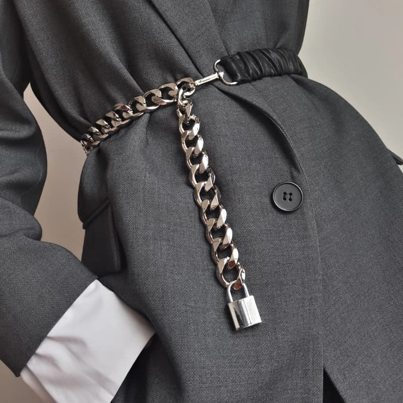 Cintura a catena in argento in pelle elastica Abito da donna Fascia elasticizzata Cappotto femminile Corsetto Cinture lunghe a vita grande per cinturino da donna