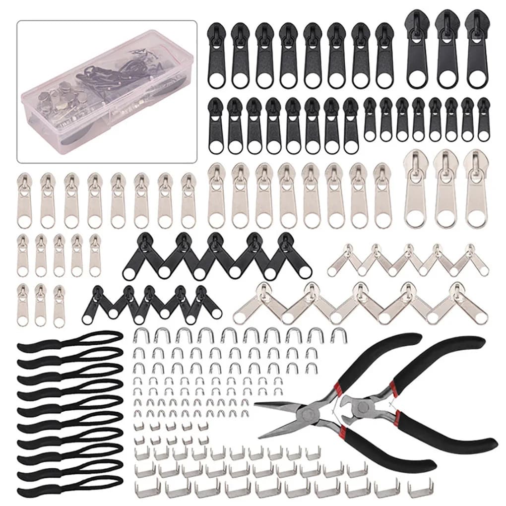 Kit di riparazione con cerniera Slider salvataggio cerniere universali borsa per vestiti tenda Fix pinza strumento per cucire cursore istantaneo universale 84/194pcs