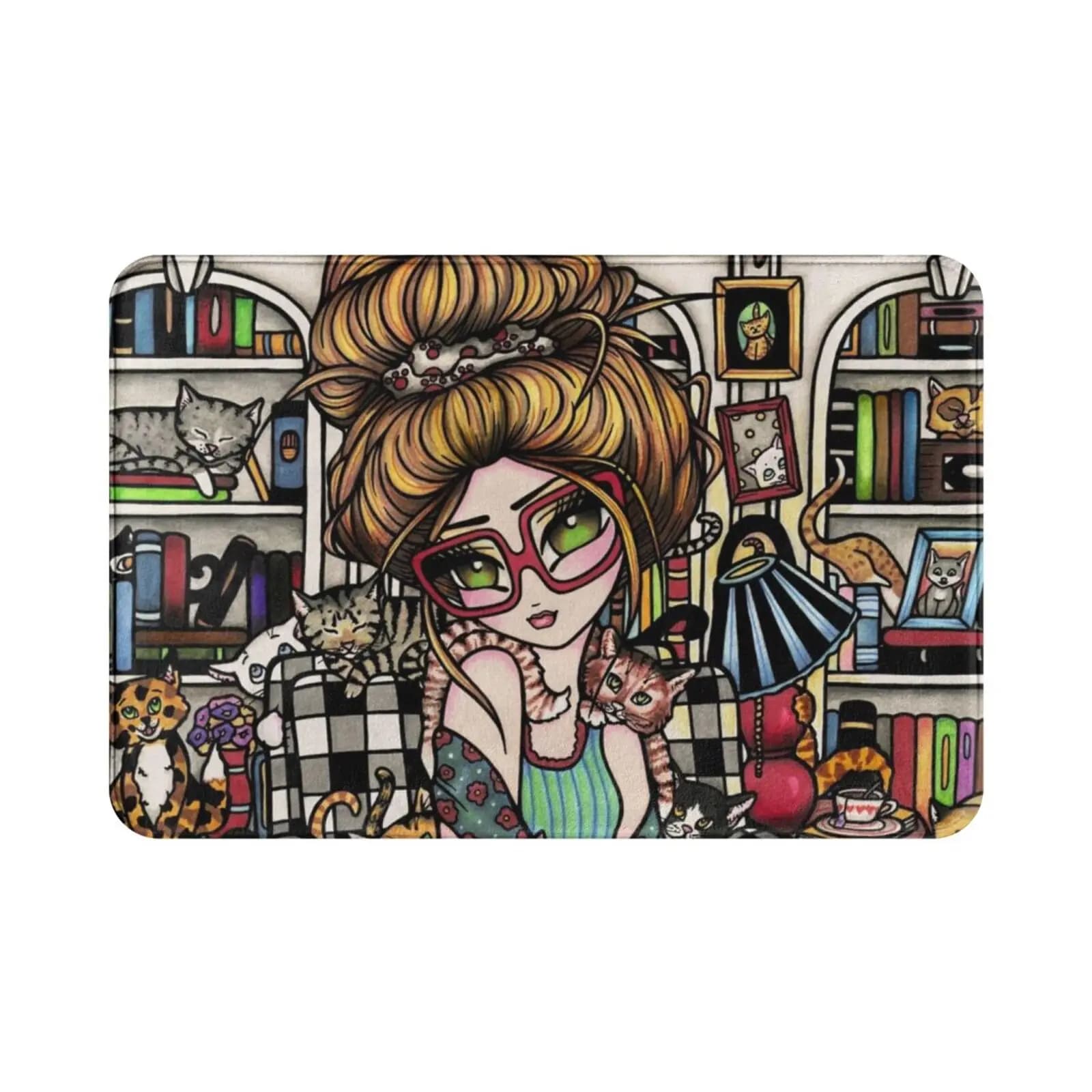 Crazy Cat Lady In Buffalo Check Chair Tappeto Tappetino Tappeto Cuscino Morbido antiscivolo Crazy Cat Lady Cat Girls Simpatici animali Gatti