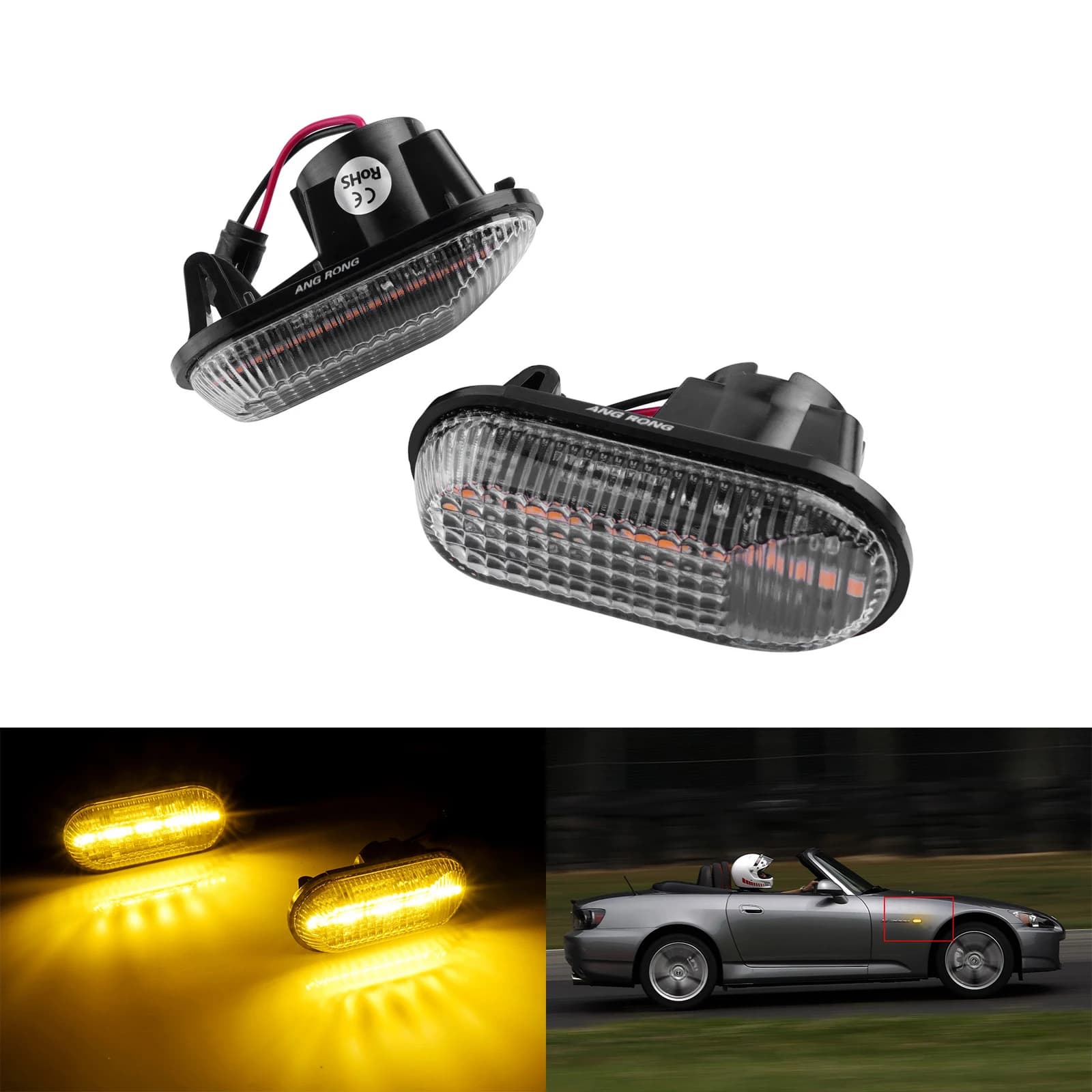 ANGRONG 2X Lente Trasparente LED Indicatore Laterale Luce Ambra Per Honda Civic CRX Prelude S2000 AP1