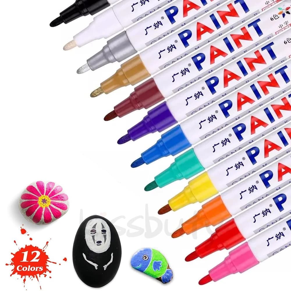 Penna per vernice a 12 colori Pennarello per inchiostro permanente in metallo impermeabile per legno di roccia Metallo Plastica Vetro Graffti Ceramica Auto fai da te