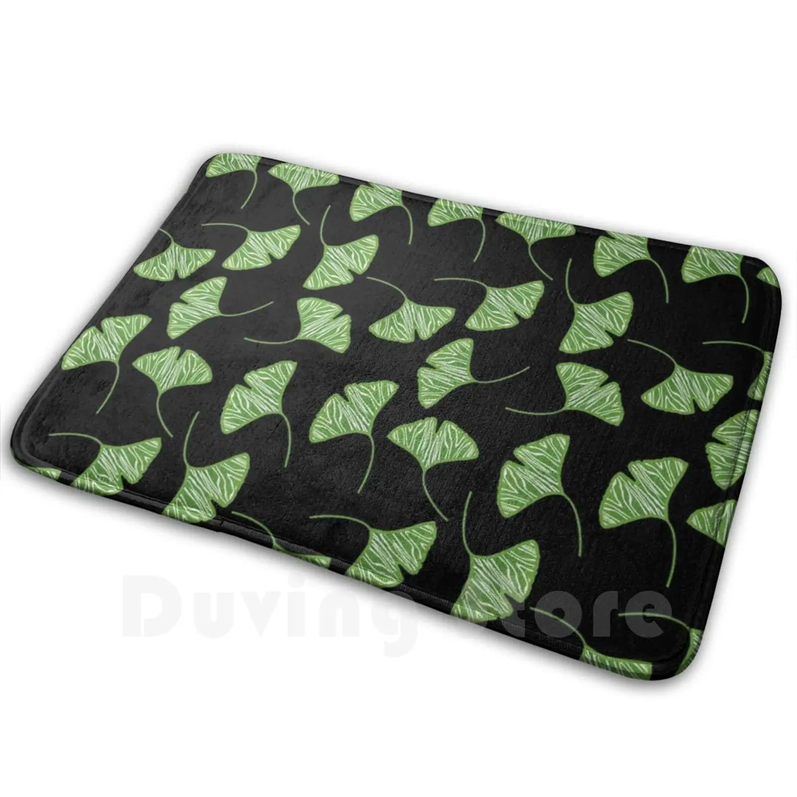 Artistico Nero e Verde Foglie di Ginkgo Modello Zerbino Tappeto Tappetini antiscivolo Camera da letto Foglia di Ginkgo Foglie Gingko Albero Alberi