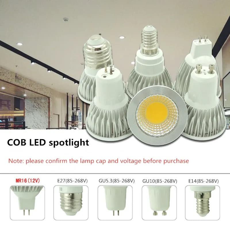COB LED E14 HA CONDOTTO LA lampada E27 LED della lampadina di CA 220V GU10 GU5.3 9W 12W 15W MR16 DC 12V Lampada HA CONDOTTO Il Riflettore Lampada Da Tavolo Lampade di luce