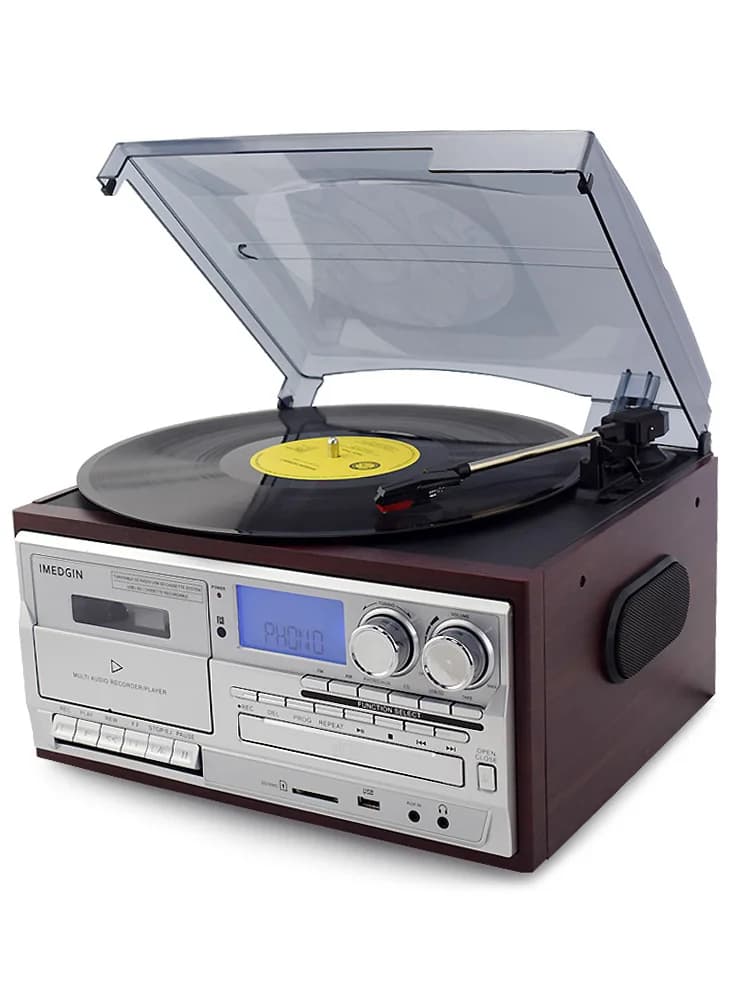 Bluetooth Lp Giradischi in Vinile Giradischi Cd/Cassette/Radio/Usb con Altoparlanti