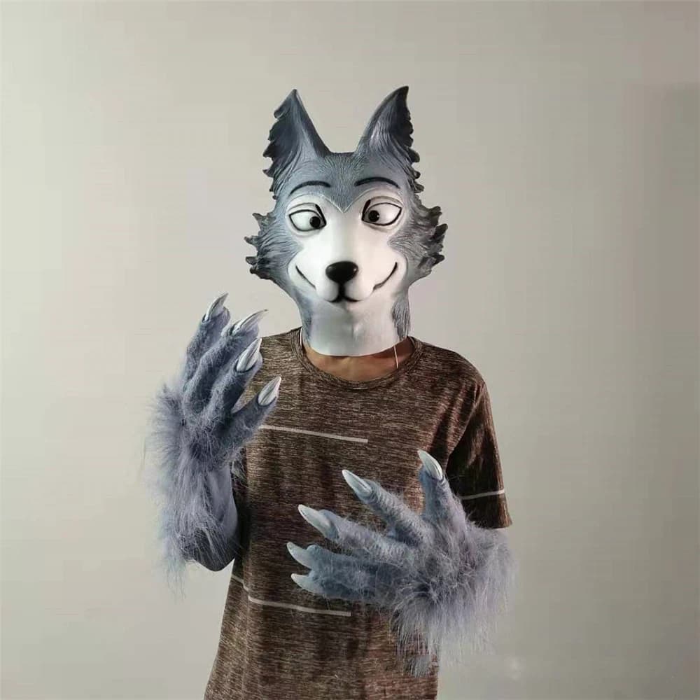 Anime Legoshi Beastars Wolf Mask Cosplay Animal Latex Masks Halloween Masquerade Party Costume guanti coda puntelli