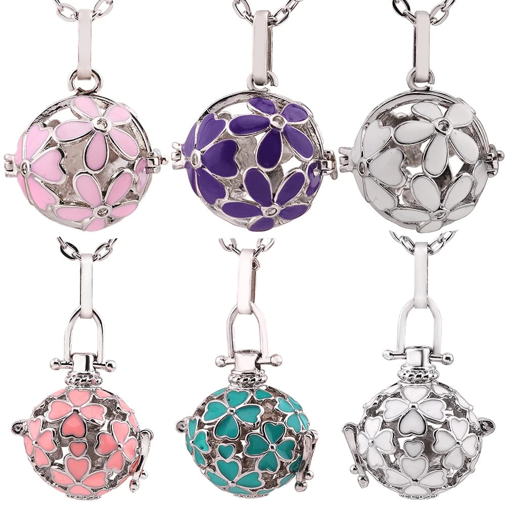New flower music ball necklace aroma essential oil diffuser perfume painting medallion pendant Mexican music box for women trendy jewelry