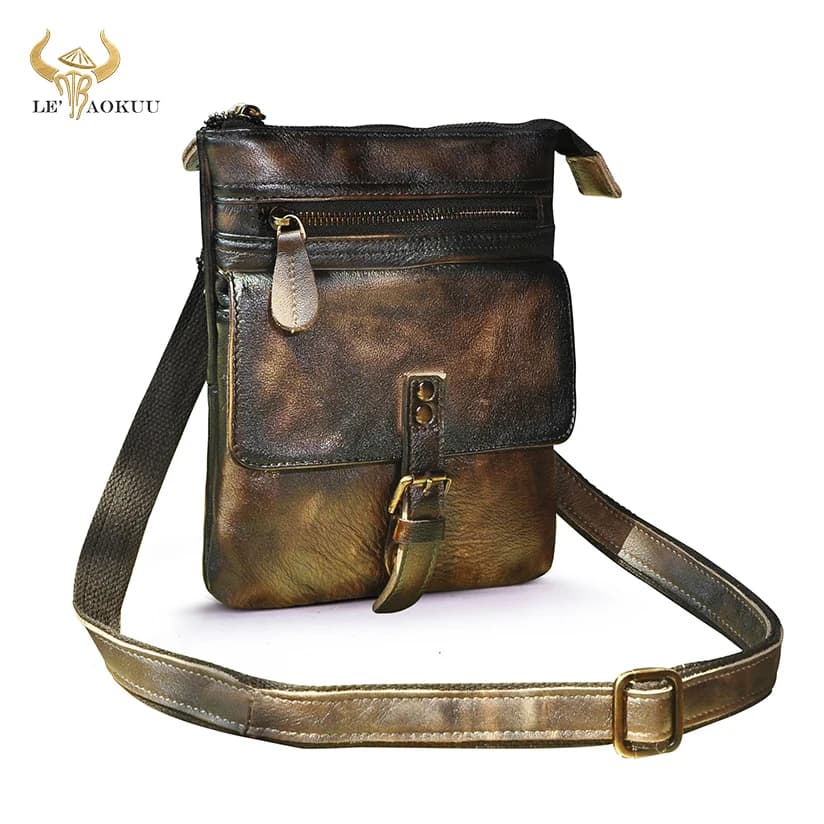 Hot Sale Original Leather Male Casual Design Coffee Shoulder Messenger Bag Fashion Travel Belt Fanny Waist Pack Bag Men 6574