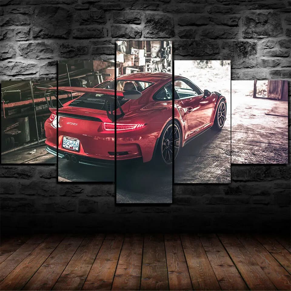 Frameless 5 pcs Red GT3 RS Sports Car Wall Art Poster Pictures Paintings Home Decoration for Living Room Decoration