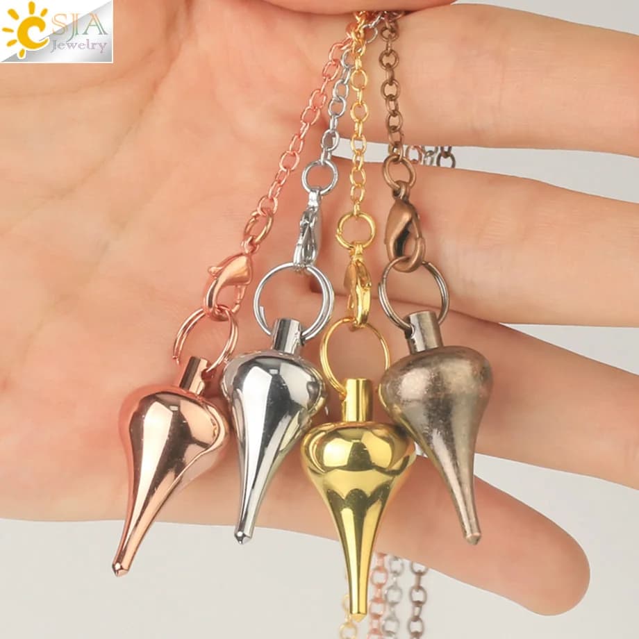 CSJA Pendolo per Dowsing Divinazione Rame antico Colore argento Ciondolo in metallo Pendolo Punto oscillante Energia Vendita calda Gioielli G598