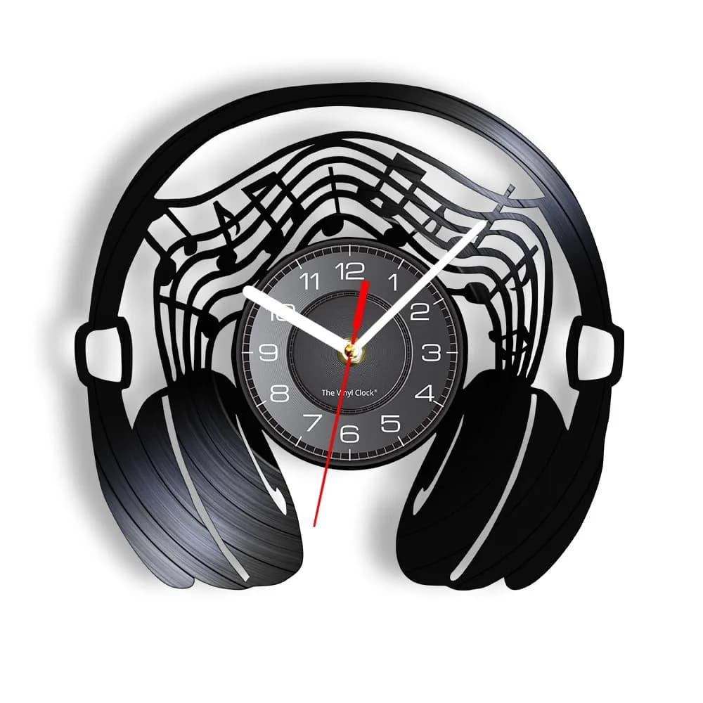 Orologio da Parete con Dischi in Vinile, CD e Cuffie Musicali, Note Musicali, Decorazione per Studio Musicale