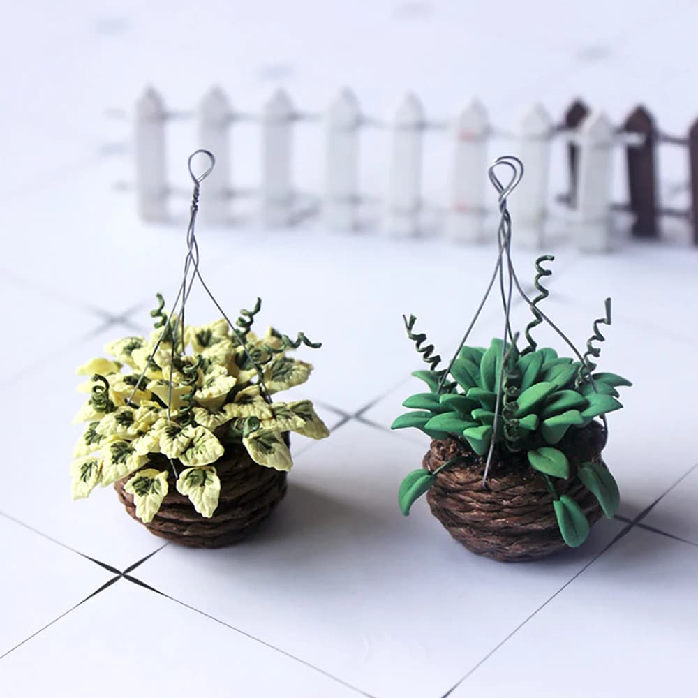 1/12 accessori in miniatura per case delle bambole Mini simulazione di piante in vaso verde modello di fiore appeso per la decorazione della casa delle bambole