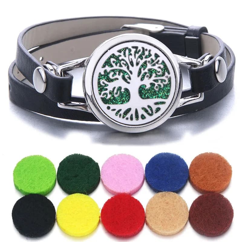 Albero della vita gioielli per aromaterapia diffusore di olio essenziale medaglione bracciale in pelle magnete bracciale in acciaio inossidabile con Aroma di profumo