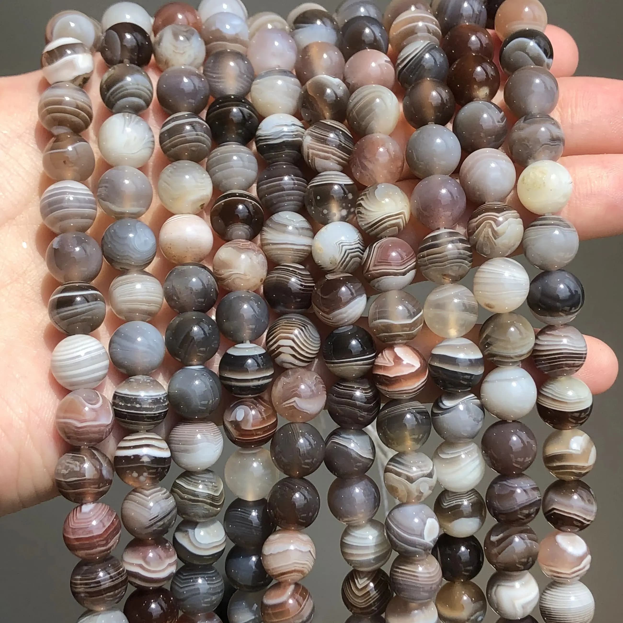 Natural coffee Botswana Stripe Agates Gem Stone Round Loose Beads For jewelry making DIY bracelet 15''Strands 6 8 10 12mm