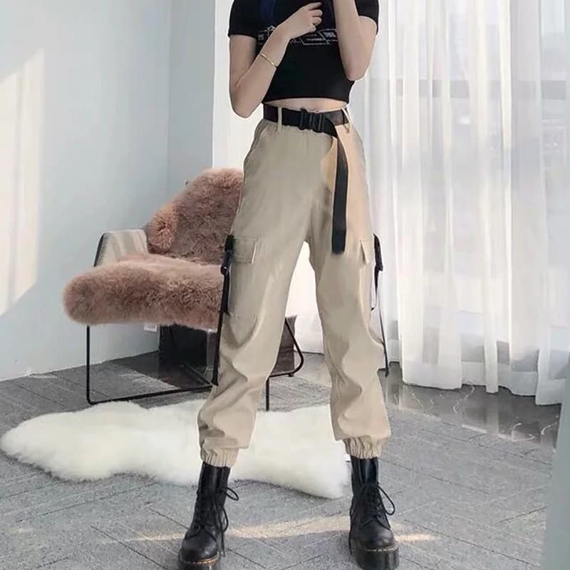 Pantaloni sportivi larghi oversize Y2k pantaloni da Jogging pantaloni Cargo Hip Hop per donna pantaloni autunnali neri pantaloni Streetwear con cintura