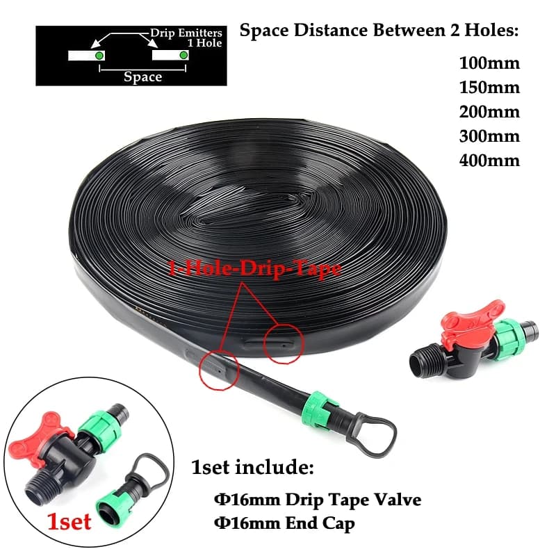 20/50/100M 16mm Micro Irrigazione Gocciolamento Nastro 1 foro Serra Giardino Vasi da fiori Irrigazione Soaker Tubo con connettore del tubo