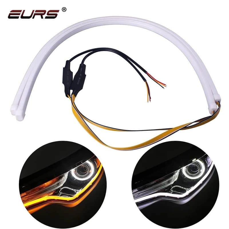 EURS 2x bianco giallo flessibile LED DRL luce diurna per striscia faro luce di marcia diurna 30cm luce di segnalazione Auto lampada di parcheggio Auto