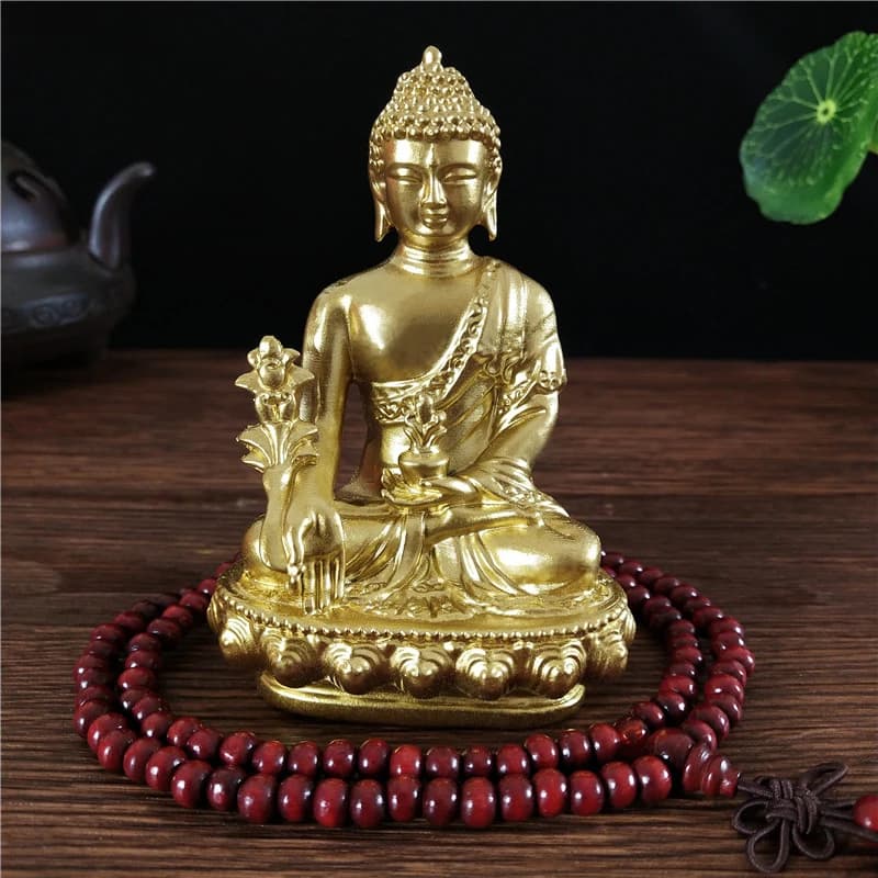 Goldn Medicine Buddha Statue With Necklace Ornament Resin Feng Shui Buddha Fortunato Sculpture Home Office Garden Decoration Gifts