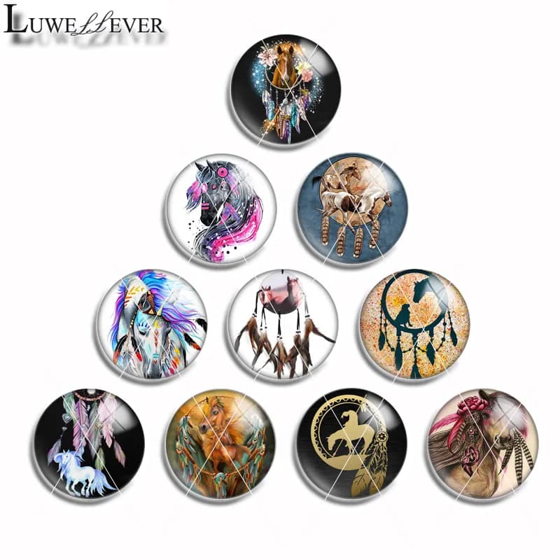 10mm 12mm 14mm 16mm 20mm 25mm 473 Dreamcatcher Mixed Sale Round Glass Cabochon Jewelry Finding 18mm Snap Button Charm Bracelet
