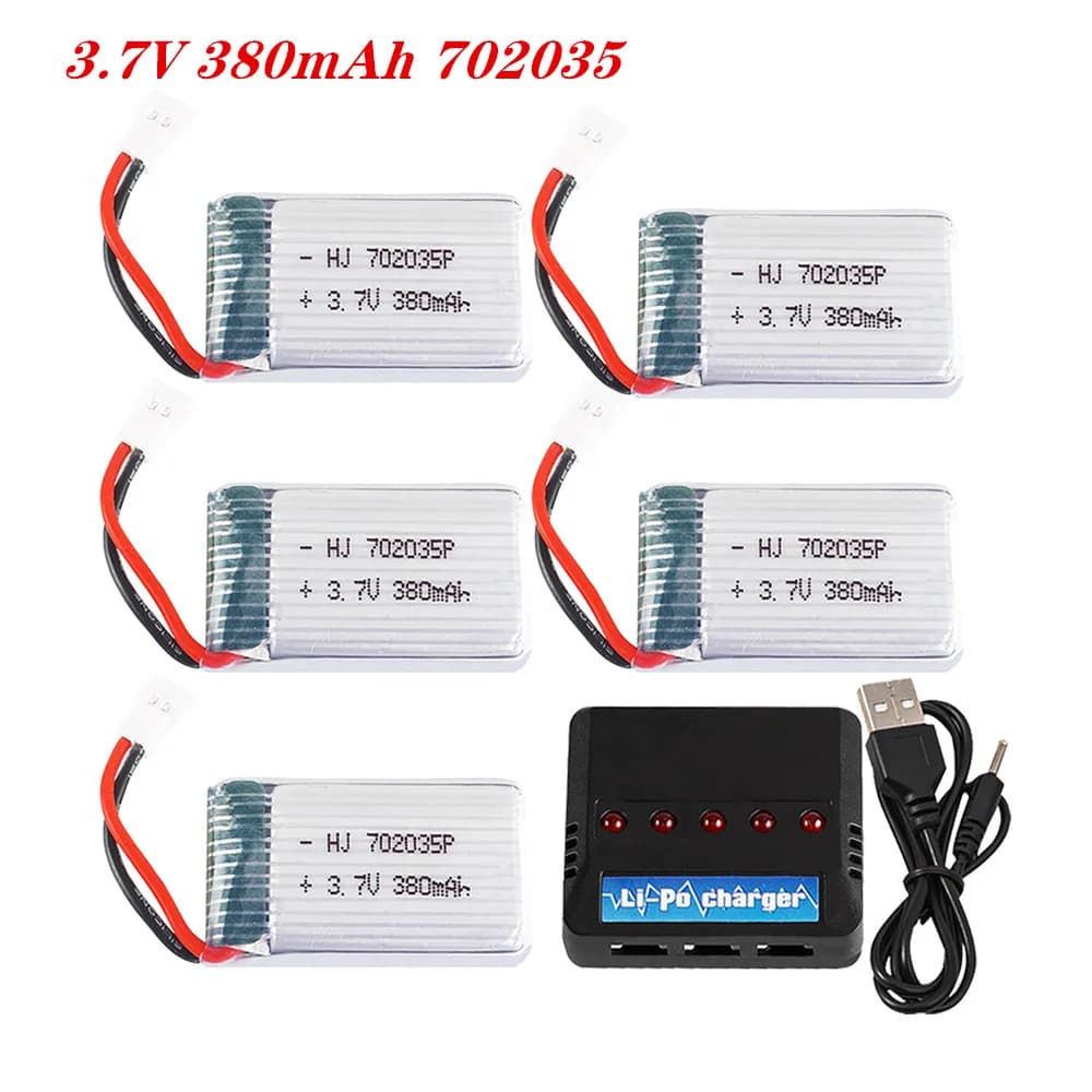 Batteria ricaricabile 3.7V 380mah 702035 Lipo con caricabatterie per Hubsan X4 H107 H107L H107D JD385 JD388 parti di aerei RC