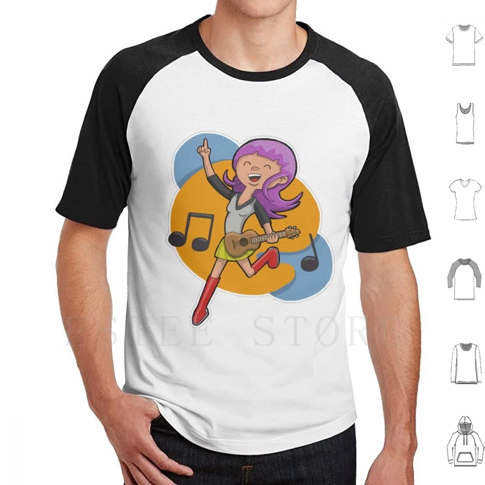 Ukulele Ragazza T Shirt FAI DA TE di Grandi Dimensioni 100% Cotone Ukulele Ragazze Ukulele Ragazza Colorato Luminoso Sveglio Musica Musica Musicale Note Rosso
