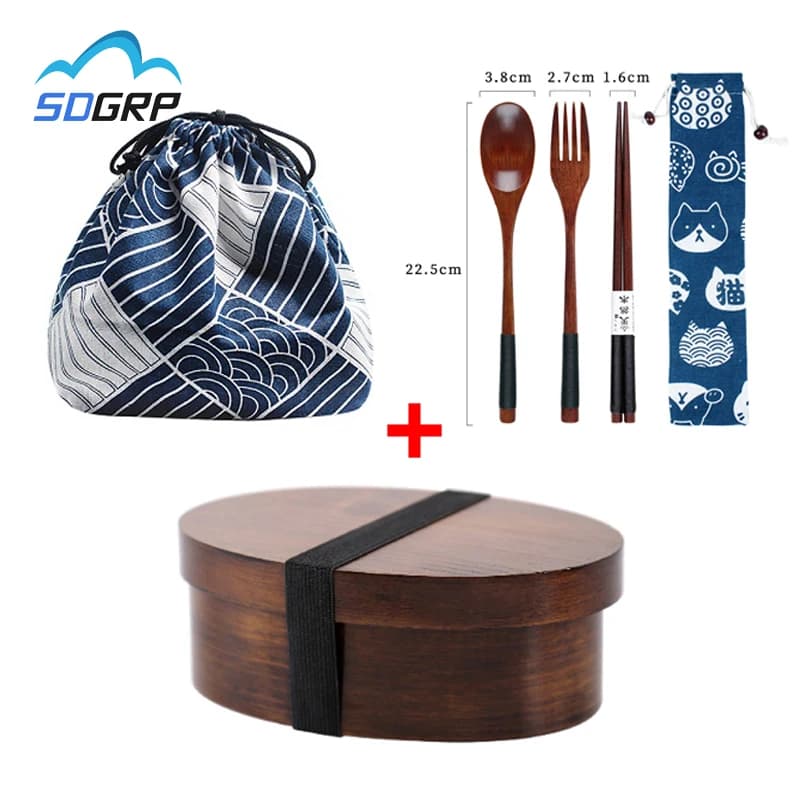 Set di scatole per il pranzo in legno scatole per Bento giapponesi Kit di stoviglie da Picnic per contenitore per alimenti per la scuola custodia per Sushi con scatola per stoviglie