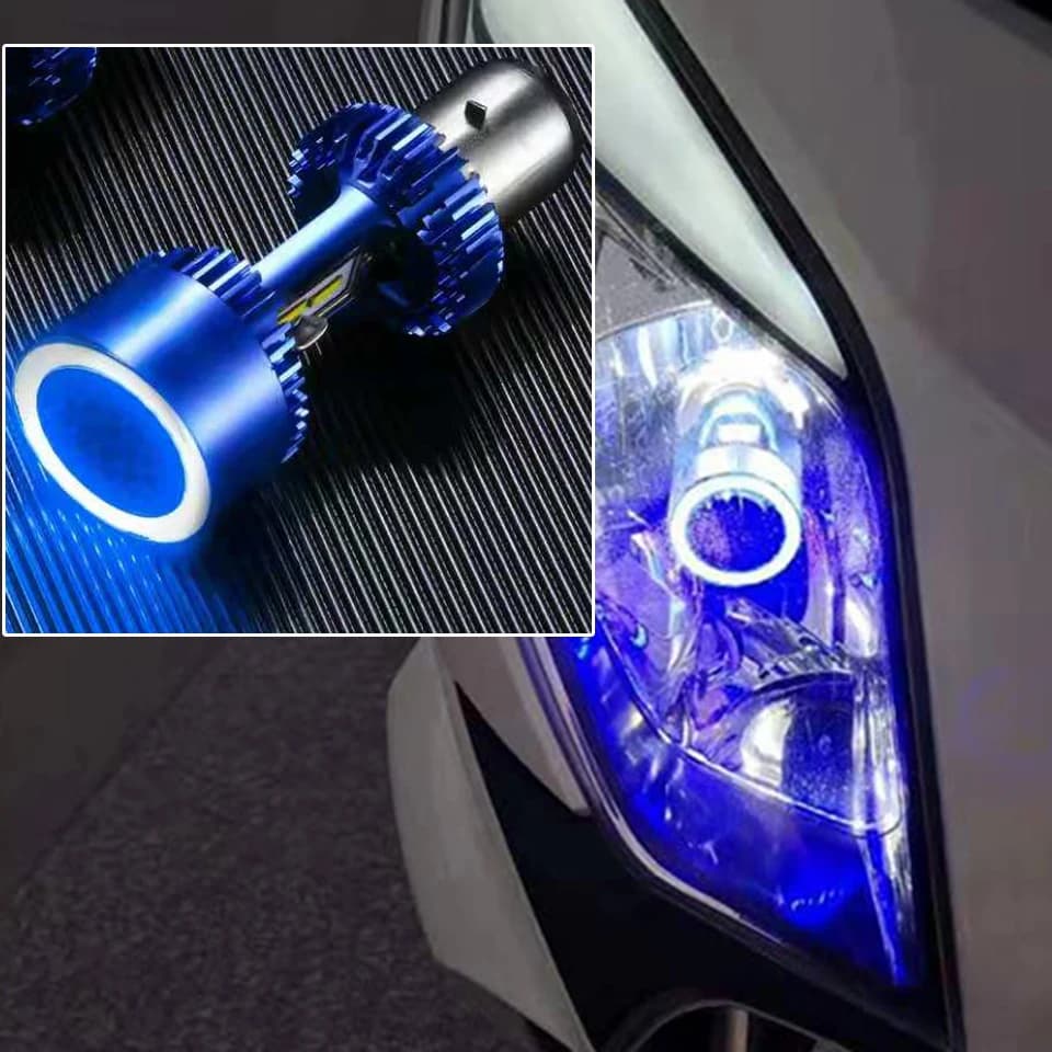 1x nuovo Ba20d faro per moto EMC fascio basso alto blu/rosso angolo occhio DRL lampada LED motore alto luminoso Auto Scooter bianco 12/24V