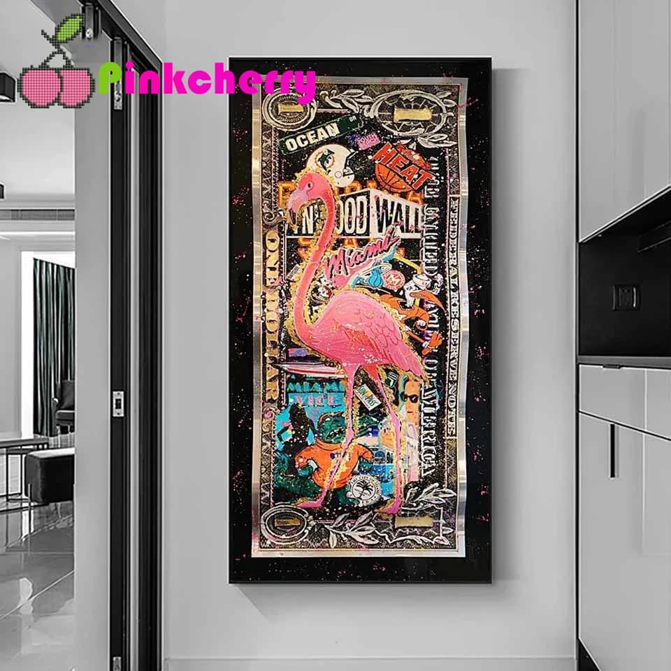 5d Diy Diamond Painting Cross Stitch Graffiti Flamingo Golden Dollar Abstract Art Full Square Diamond Embroidery Money k141