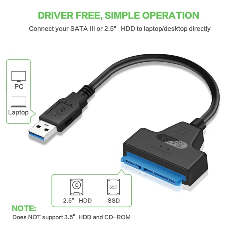 Convertitore cavo da USB 3.0 a SATA per disco rigido HDD SSD esterno da 2,5 pollici Linea di trasferimento dati adattatore cavo SATA III a USB da 22 pin