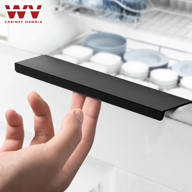 WV Maniglie per mobili nascoste in argento Nero moderno ad angolo retto Minimalista Cassetto Guardaroba Porta dell'armadio da cucina Maniglie invisibili 9001
