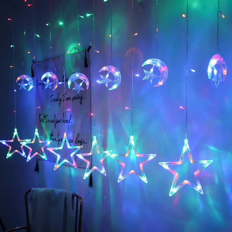 2.5M LED Stella Luna Tenda Fata Luci della stringa Ghirlanda di Natale Camera da letto Lampada per la decorazione della festa nuziale Illuminazione natalizia