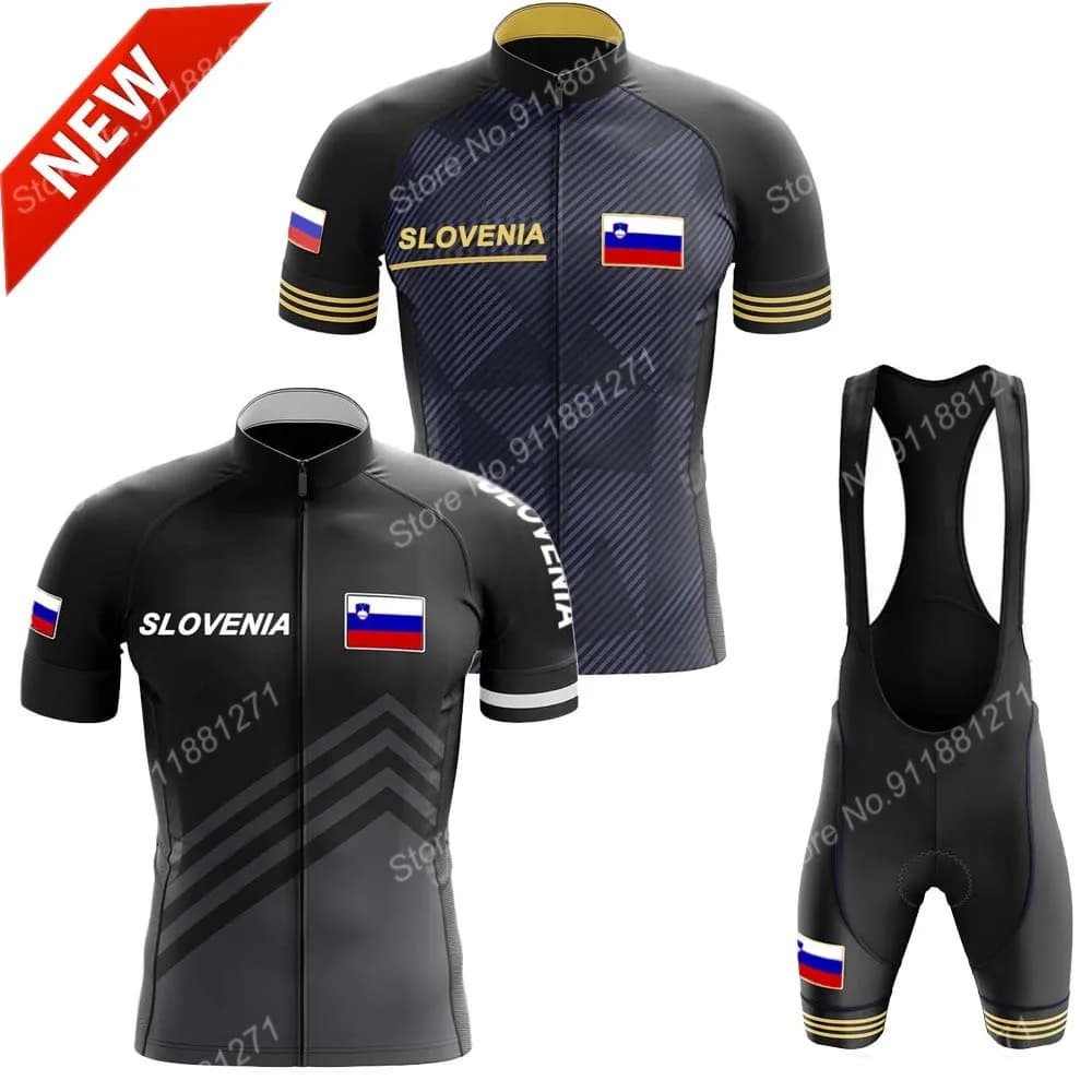 National Slovenia Team 2024 Men's Cycling Knit Set Summer Cycling Clothing Road Bike Knits Cycling Shorts with MTB Maillot Suspenders