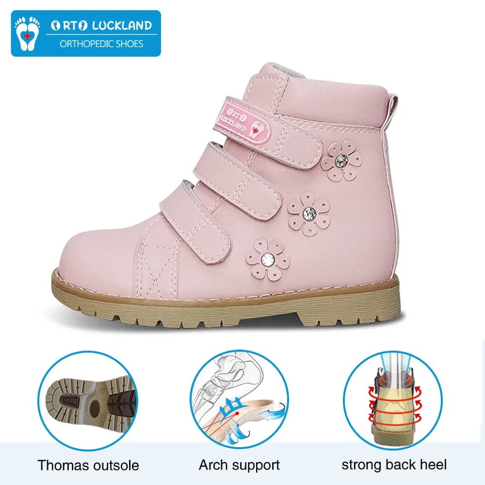 Scarpe invernali per bambini rosa stivali ortopedici per bambini stivaletti alla caviglia di lusso Casual con calzature scolastiche in pelle con fiore di strass