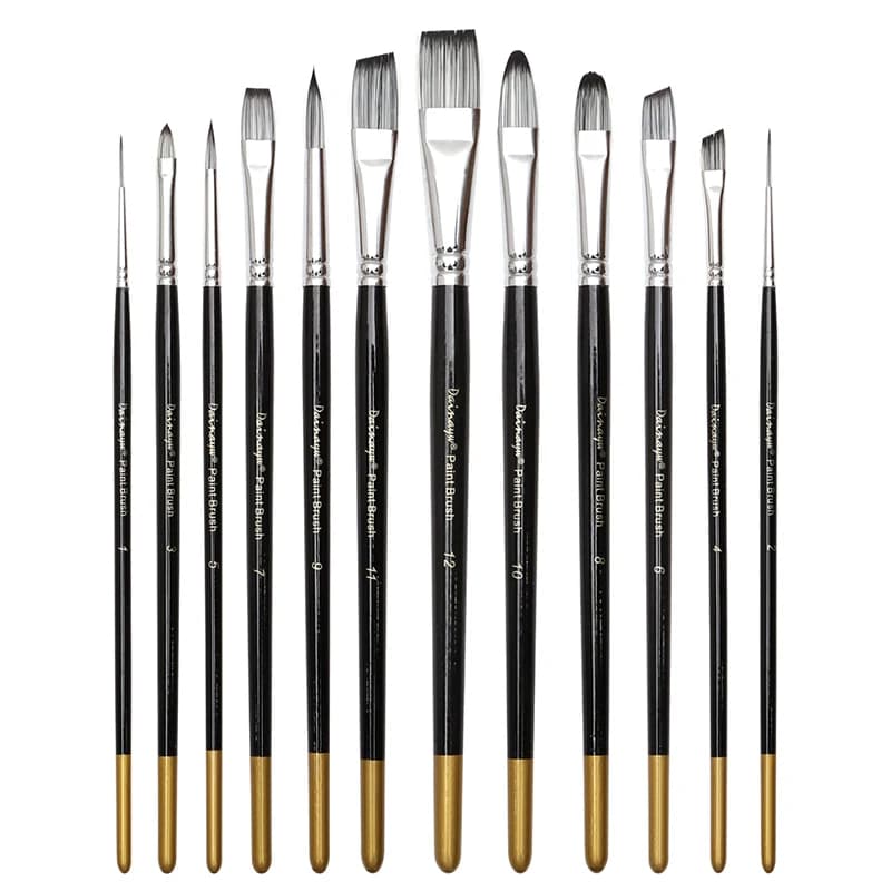 Dainayw Artist Paint Brush Set of 12 Professional Painting Brushes for Watercolor Acrylic Gouache Oil and Tempera Painting
