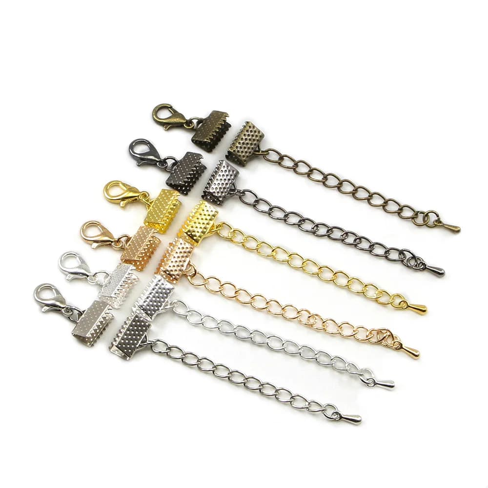 10 pz/lotto Nastro Cavo di Cuoio Estremità di Chiusura Catenacci Con Catene Aragosta Catenacci Connettori Per Il Braccialetto Fai Da Te Creazione di Gioielli Risultati