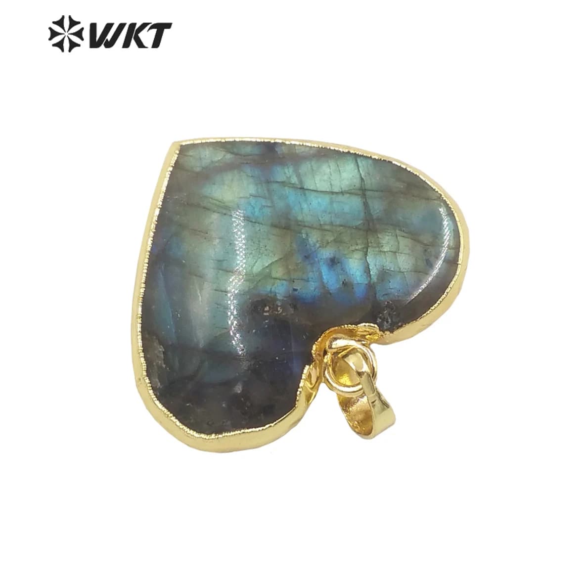 WT-P1726 Nuovo Arrivo Sorprendente Ciondolo a Cuore in Labradorite Naturale Scintillante Placcato Oro, Gioiello in Pietra per Collana Fai da Te